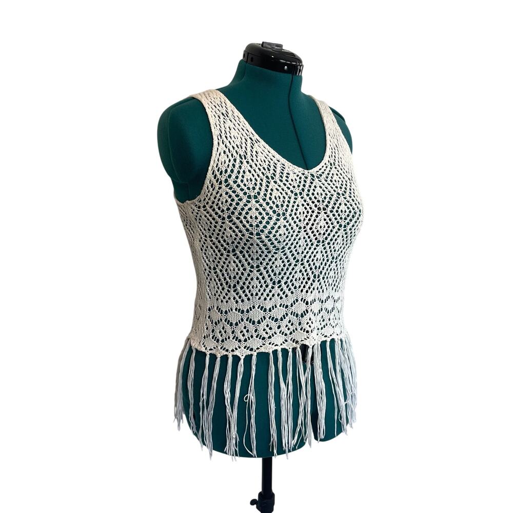 RT White Crochet Fringe Top